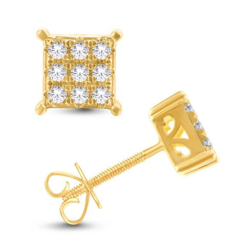 14KT Yellow Gold Square Diamond Earrings