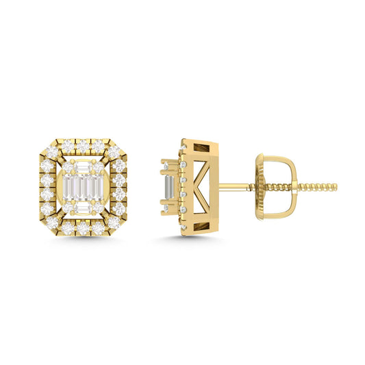 10KT Yellow Gold Emerald Cut Shaped Diamond Earrings