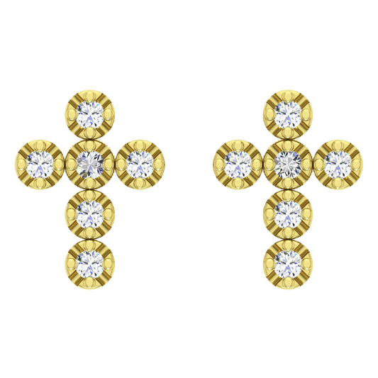 10KT Yellow Gold Diamond Cross Earrings