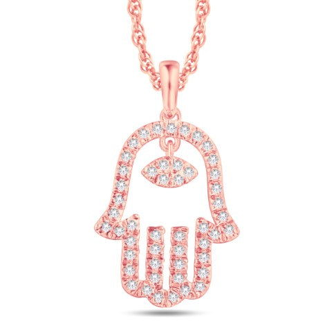 14KT Rose Gold Diamond Hamsa Pendant