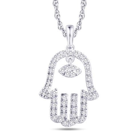 14KT White Gold Diamond Hamsa Pendant