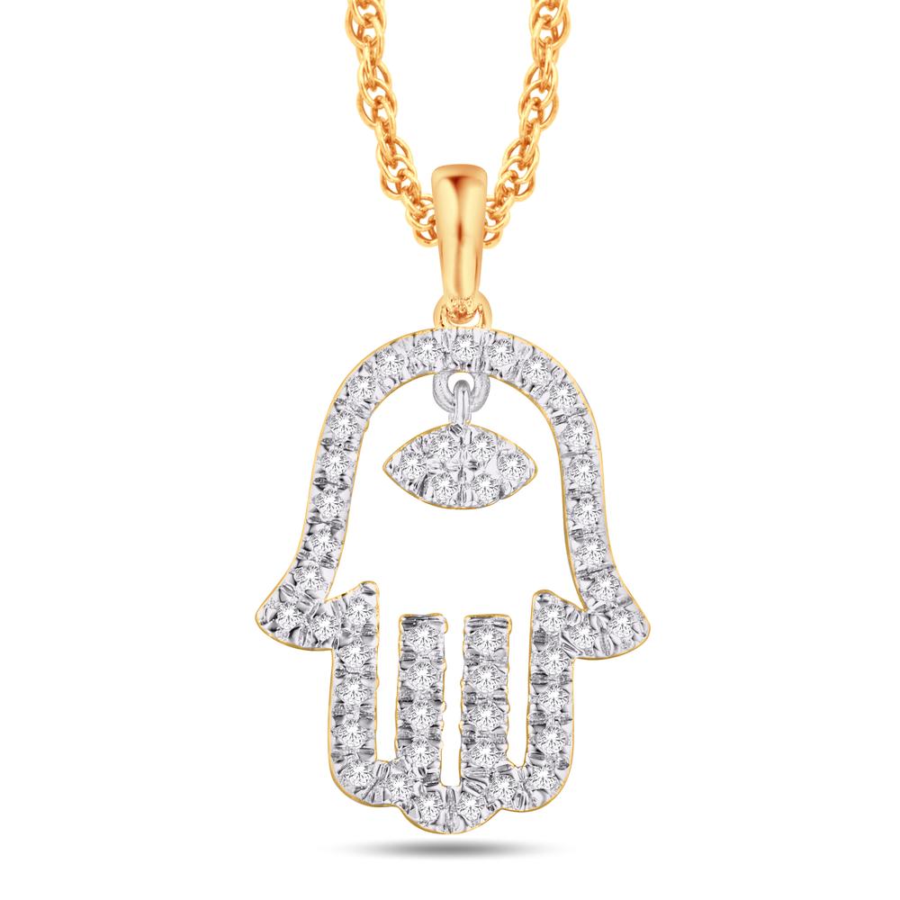 14KT Yellow Gold Diamond Hamsa Pendant