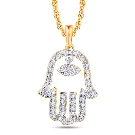 14KT Yellow Gold Diamond Hamsa Pendant