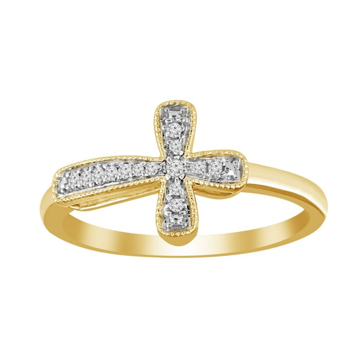 10KT Yellow Gold Diamond Cross Ring