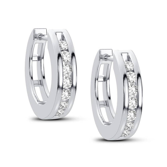 14KT White Gold Diamond Hoop Earrings