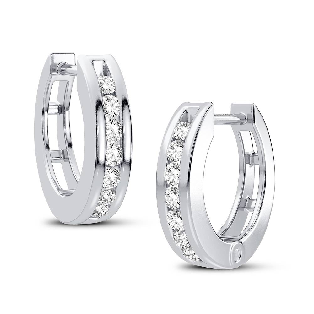 14KT White Gold Diamond Hoop Earrings