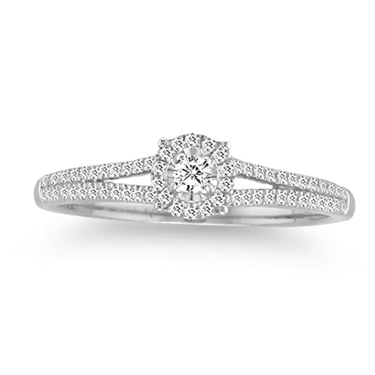 Diamond "V" Split Shank Promise Ring in 10K White Gold