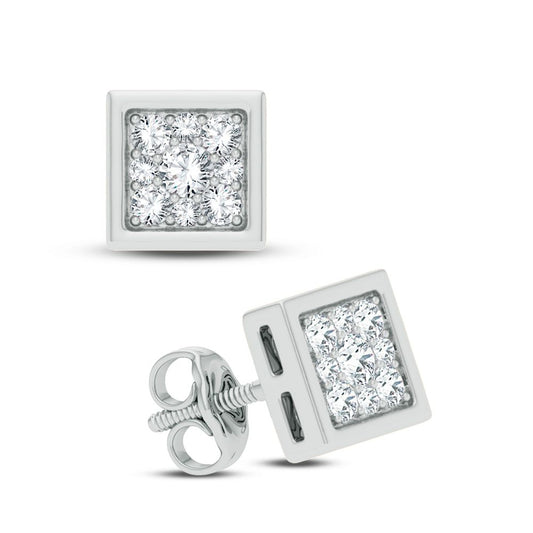 14KT White Gold Square Diamond Earrings