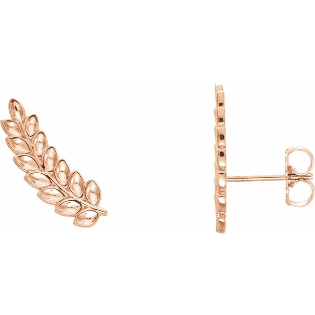 14K Rose Gold Petite Leaf Ear Climbers