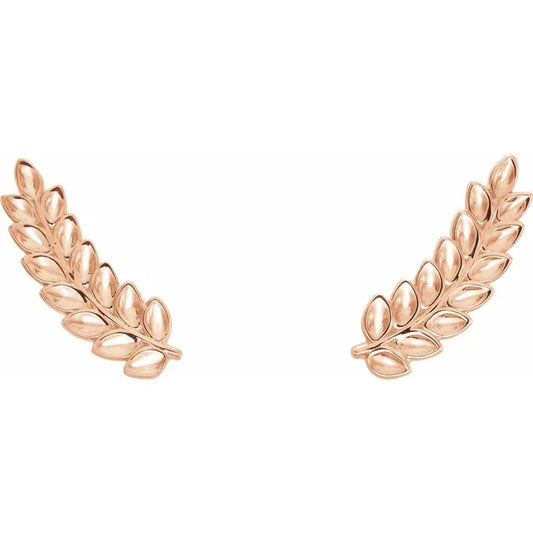 14K Rose Gold Petite Leaf Ear Climbers